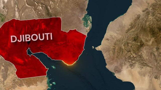 Djibouti Bab el Mandeb Strait Border 18 km Highlight Map Animation on Satellite View