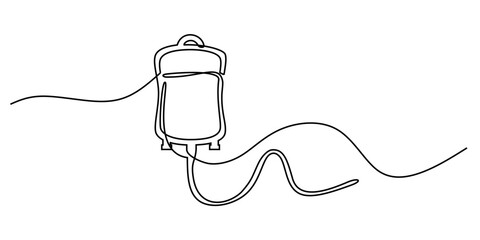 Obraz premium Editable continuous one line drawing bloodbag vector for clean clinics. Ideal for symbolizing minimal transfusion, sleek medical charity donations, and modern care.