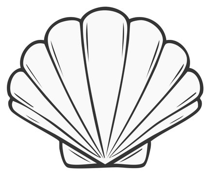 Simple illustration of a scallop shell with bold black outlines