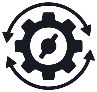 Cogwheel with arrows indicating cyclical process mechanism and automation