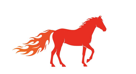A vibrant vector illustration celebrates the 2026 Chinese New Year featuring a dynamic red fire horse with a fiery mane and tail, set against a clean white background, embodying tradition © HambaTuhanImages