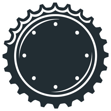 Bottle Cap Illustration with Decorative Edge and Punctured Details, Black and White Symbol