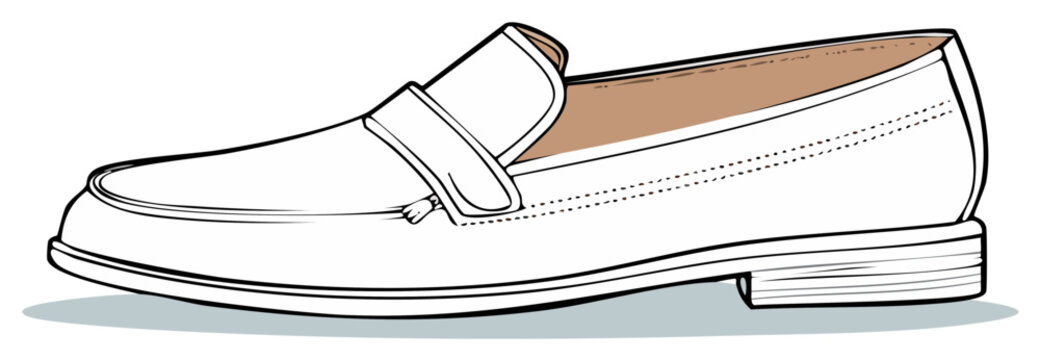 Classic white slip on loafer shoe for men side view vector fashion illustration