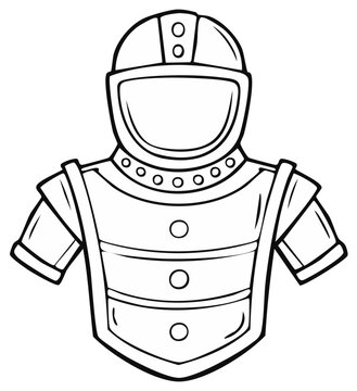 Cartoon line art of a medieval knight suit of armor with a helmet and breastplate