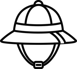 black and white illustration of safari hat with chin strap © saidur