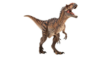 Naklejka premium Dinosaur model stands tall with open mouth isolated on transparent background cut out
