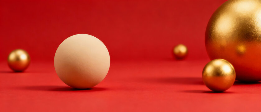 Spherical objects on red background