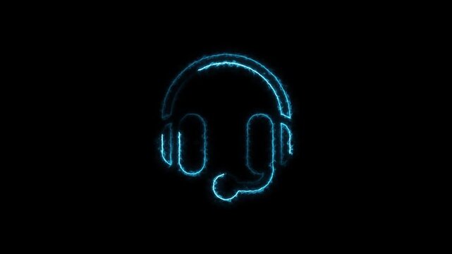 Blue neon headphone glowing on dark background gaming headset animated motion for technology and communication concepts