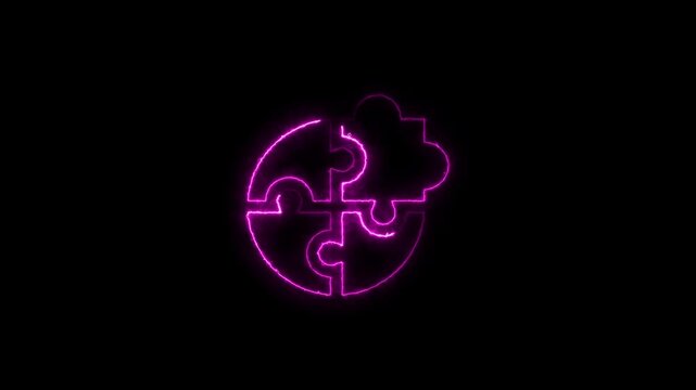 Neon puzzle pieces forming a cloud on dark background modern technology cloud computing and digital data storage concept