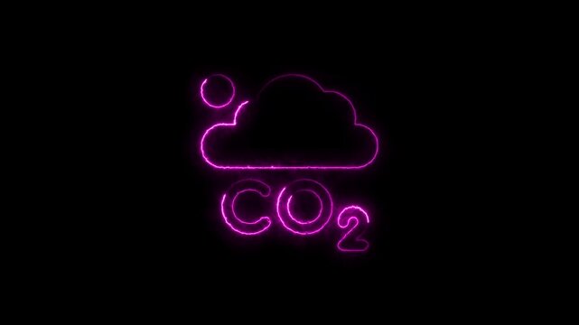 Stylized pink neon animation of a cloud with c o2 emission emphasizing environmental pollution, climate change, and ecological