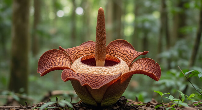 Rare Giant Titan Arum Corpse Flower Blooming in Tropical Rainforest