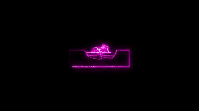 Futuristic glowing neon purple rectangular frame with abstract shape symbols 4 k neon lighting effect for modern technology