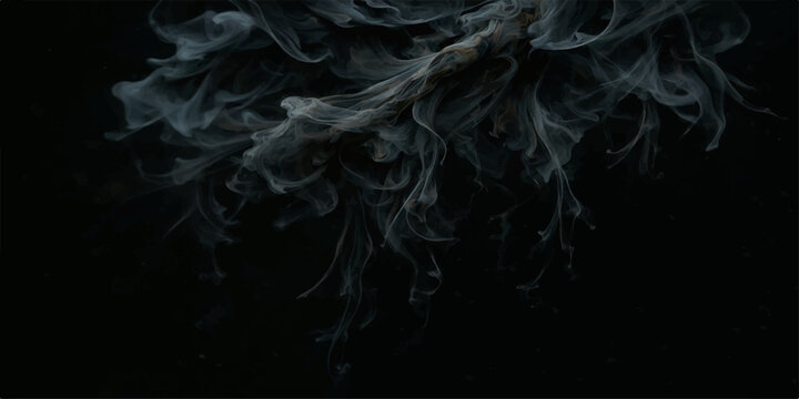 Abstract Mystical Smoke Dance: Intricate patterns of ethereal smoke swirling against a stark black backdrop, creating a captivating visual of mystery and illusion. for Website. Background, Branding