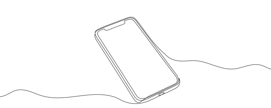 Illustration of a modern smartphone, made in one continuous line. Minimalistic drawing of a mobile gadget in the style of one line art. Vector illustration.