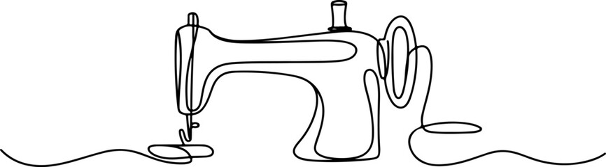 Fototapeta premium Minimalist continuous line drawing of a sewing machine, representing creativity, tailoring, and handmade crafts in a simple style