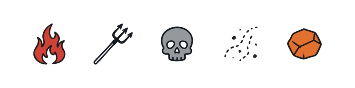 Dark Fantasy and Underworld Elements Set with Fire Pitchfork Skull and Ember