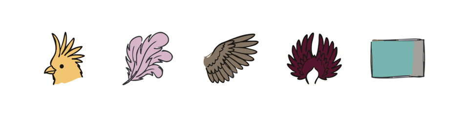 Bird and Wing Icons with Cockatoo and Decorative Feathers © liubomir118809