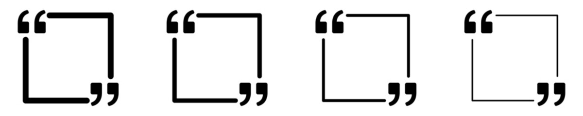 Obraz premium Set of linear quote frame icons with different stroke weights. Minimalist templates for testimonials and text blocks. Vector illustration.