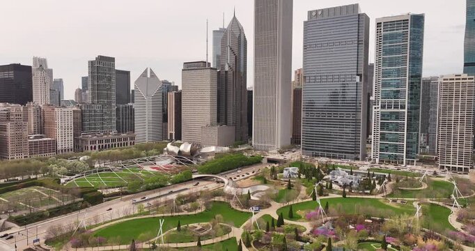 Aerial View of Chicago Skyline and Millennium Park on Overcast Spring Day &ndash; April 16, 2026&rdquo;