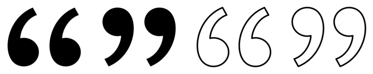 Obraz premium Set of quotation marks icons with fill and in linear style. Minimalist graphic elements for direct speech, text highlights, and testimonials. Vector illustration.