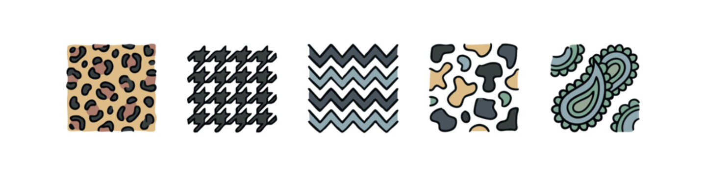 Collection of Hand-Drawn Seamless Patterns in a Cartoon Style