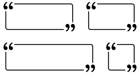 Obraz premium Set of linear quote frames in various sizes and formats with marks. Minimalist templates for testimonials, direct quotes, and text blocks. Vector illustration.