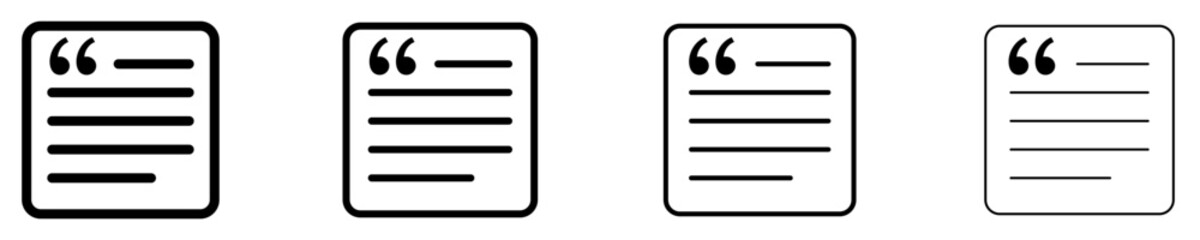 Obraz premium Set of quote text block icons with different stroke weights. Minimalist templates for testimonials, articles, and user interfaces. Vector illustration.