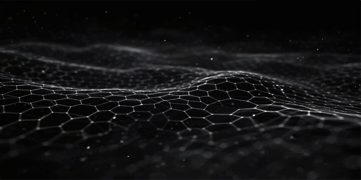 Abstract Abstract Graphene: An artistic rendering of graphene, a single-layer allotrope of carbon, displaying its honeycomb lattice structure in shades of gray. for Website. Background, Branding