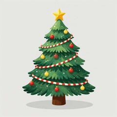 Fototapeta premium Decorated Christmas Tree with Candy Cane Garland and Star Topper