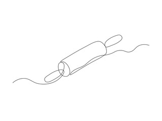 Obraz premium rolling pin lies ready for dough work its cylindrical body and rounded handles promise smooth pastry preparation.home baking. Continuous single one line hand drawing sketch logo on white background.