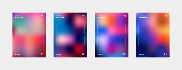 Obraz premium Collection of abstract futuristic poster designs featuring colorful gradient backgrounds, blurred liquid textures, creative templates for modern web and print applications.