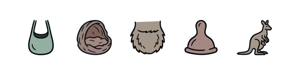 Kangaroo icons: pouch, mother, joey, fur, baby © liubomir118809