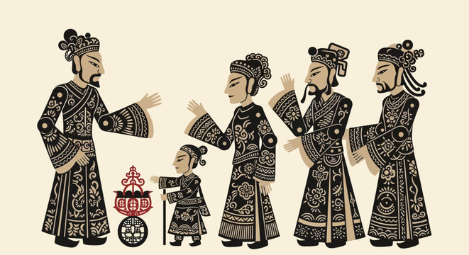 Traditional Chinese Shadow Puppets Depicting Historical Figures.