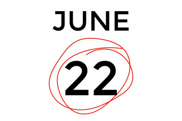 June 22 calendar with red circle on white background