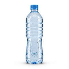 Naklejka premium Clear plastic water bottle with blue cap isolated on white background