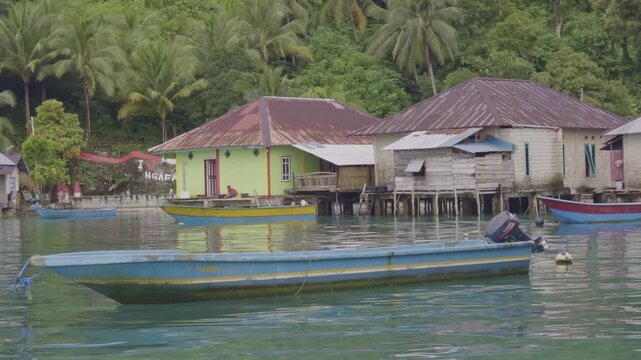 Quiet Coastal Boats and Village Houses Ngafan Kei Besar Indonesia