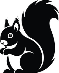 Fototapeta premium Black silhouette of a stylized squirrel with a large bushy tail animal white
