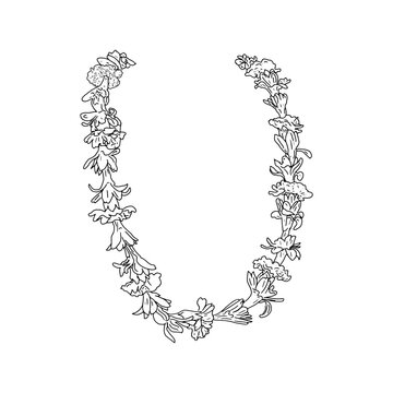 Hawaiian Lei Necklace Vector Drawing Illustration, Floral Wreath Line Art, Hand-Drawn Flower Garland Outline