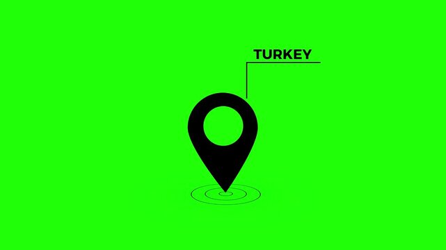 turkey location marker animation on transparent background. turkey map label with on a blue background 4k video animation.