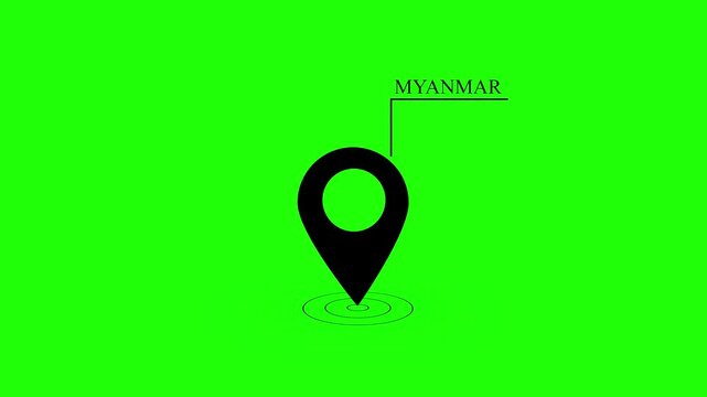 black color myanmar marker location icon animation on black background.
