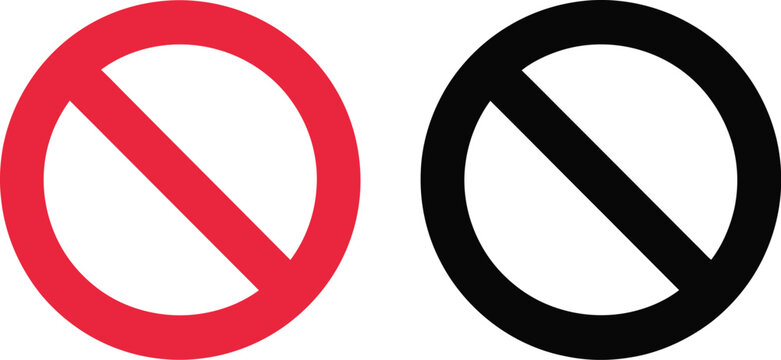 Prohibition sign icon, universal red and black stop symbol for restricted access no entry warning and safety regulation signage.