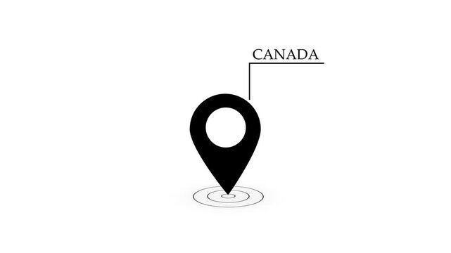 canada location marker animation on transparent on transparent background.digital location pinter with 4k video animation.