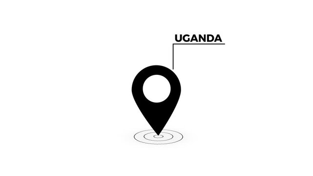 uganda location marker animation on transparent on transparent background.uganda gps location with 4k video animation.