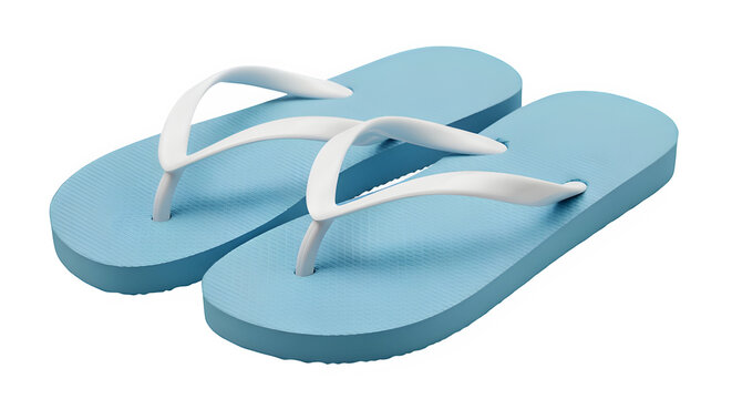 Light blue flip flops isolated PNG on transparent background, summer footwear for beach vacation and casual wear.