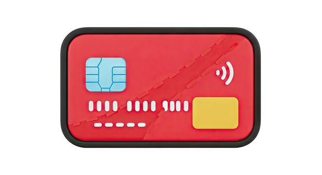 Red Credit Card with Chip and NFC Symbol 3D Render