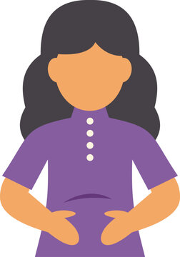 Woman holding hands to her stomach experiencing discomfort or pain