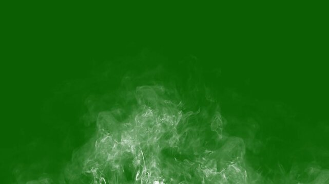 Smoke rises from below and then dissipates. The rising smoke is isolated against the green screen of the alpha channel.