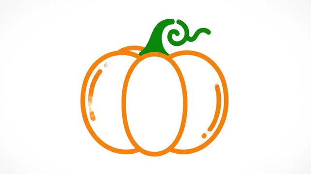 Creative animated illustration of a cute pumpkin with green stem, fall holiday and autumn harvest concept, flat cartoon style
