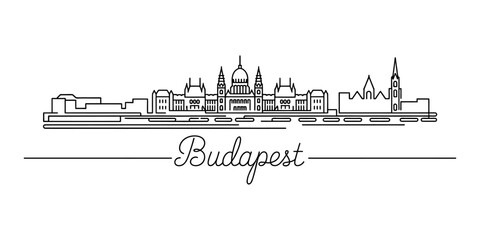 Fototapeta premium A detailed minimalist line art illustration representing the iconic city skyline of budapest city. Vector, illustration
