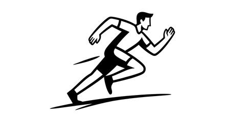 Fototapeta premium Minimalist running man vector icon, black and white athlete sprinting silhouette, dynamic male runner in motion, sports and fitness logo element